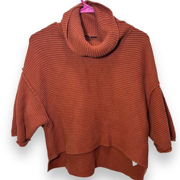 Free People Women's Orange Turtleneck Knit Sweater Dolman Sleeve - Picture 1 of 4